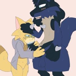 abby_(abra) abby_abra_(artist) abra absurd_res alpha_abra alpha_lucario anthro artomis balls blush bodily_fluids breasts clothing duo eyewear fellatio female female_penetrated generation_1_pokemon generation_4_pokemon genital_fluids genitals glasses hand_on_penis hi_res hoodie knot lucario male male/female male_penetrating male_penetrating_female nintendo oral oral_penetration penetration penile penile_penetration penis pokemon pokemon_(species) sex simple_background size_difference smaller_female sweat topwear vulva