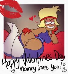 1girls anus ass big_ass biting_lip blonde_hair carol_(ok_k.o.!_let's_be_heroes) carol_kincaid cartoon_network clothing dark-skinned_female dark_skin english_text erect_nipples_under_clothes exposed_ass exposed_pussy female female_focus female_only happy_valentine looking_back lying lying_on_stomach mature_female milf mother nipple_bulge ok_k.o.!_let's_be_heroes picture profannytea pussy smiling smiling_at_viewer solo solo_female valentine's_day