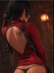 1girls 3d ada_wong ai_generated ass ass_focus back_view black_hair capcom chanquazz costume female female_focus female_only fit_female mask_(marking) resident_evil resident_evil_4 resident_evil_4_remake short_hair soldier