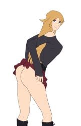 1girls ass belt blonde_female blonde_hair boots exposed_ass exposed_shoulders exposing exposing_ass fangame fangame_character female flat_colors grey_eyes inviting inviting_to_sex knee_pit legs long_sleeves m2_(pokemon) m2_(pokemon_rejuvenation) melia_(pokemon_rejuvenation) mostly_clothed perky_breasts pervert_female pervert_smile pokemon pokemon_fangame pokemon_rejuvenation red_skirt shoulderless_clothing shoulderless_dress shoulderless_shirt shoulderless_topwear shoulders showing_ass skirt skirt_lift sleeves sleeves_past_wrists smile smiling_at_viewer tagme thighs