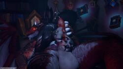 3d animal_genitalia ass balls big_ass big_balls blender blizzard_entertainment cum cum_on_ass cum_on_feet cum_on_paw cydristrasz dracthyr dracthyr_male dragon dragon_penis female footjob furry heart hi_res male pawjob paws penis reverse_cowgirl_position small_dom_big_sub text throbbing_balls vulpera vulpera_female vulpine warcraft wickswarcraft world_of_warcraft