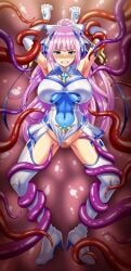 absurdres armpits arms_up blue_eyes blush boots bound bow bowlegged_pose breasts censored clenched_teeth clothing_aside covered_navel elbow_gloves element_venus female full_body glaring gloves hairbow high_heel_boots high_heels high_ponytail highres impossible_clothes kisaragi_nozomi large_breasts legs_apart leotard leotard_aside long_hair looking_at_viewer magical_girl mosaic_censoring multicolored_leotard pink_hair ponytail pussy raised_eyebrows rape restrained scowl shinsou_seiki_elementia shiny_clothes shiny_skin sirano skin_tight skirt solo spread_legs standing teeth tentacle thigh_boots thighhighs two-tone_leotard white_gloves white_leotard wide_ponytail