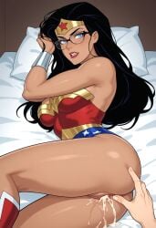 ai_generated black_hair blowjob dc_comics glasses grabbing_hair long_hair milf pulling_hair sex very_long_hair wonder_woman wonder_woman_(series)