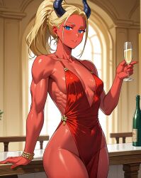 ai_generated dress drinking fancy_clothing female_only horns oni oni_female
