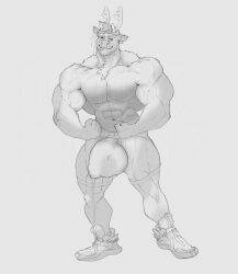 anthro balls bara big_balls big_penis bulge flexing furry gay male male_only muscles muscular muskflask penis precum precum_through_clothing reindeer solo solo_male