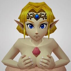 ai_generated blonde_hair blue_eyes elf_ears naked_female nintendo_64 ocarina_of_time paizuri penis_between_breasts polygon polygonal polygonal_breast princess_zelda tagme the_legend_of_zelda titjob