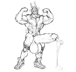 anthro balls bara big_balls big_penis flexing furry gay male male_only muscles muscular muskflask penis precum precum_drip reindeer solo solo_male