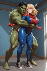 against_wall ai_generated bearhug hulk marvel spider-girl spider-gwen tag_your_ai_dumbass