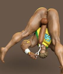 1boy 3d anus ass balls bara brown_hair clenched_teeth cum cumingsoon69 cumshot dark_skin dreadlocks eddy_gordo gay large_penis male male_only muscular penis simple_background solo tagme tekken tekken_8 video_games yaoi