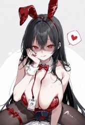 1boy :q alternate_costume animal_ears azur_lane bare_shoulders black_hair black_leotard black_pantyhose blush bow bowtie breasts card cg cleavage cowgirl_position crossed_bangs detached_collar fake_animal_ears female hair_between_eyes hand_on_own_face heart id_card large_breasts leotard licking_lips long_hair looking_at_viewer mole mole_on_breast nail_polish official_art pantyhose playboy_bunny playing_card pov rabbit_ears red_bow red_bowtie red_eyes red_leotard red_nails shaded_face simple_background sitting smile solo solo_focus spoken_heart straight strapless strapless_leotard taihou_(azur_lane) taihou_(fun_on_the_baize)_(azur_lane) thigh_strap thighband_pantyhose tongue tongue_out torn_clothes torn_pantyhose very_long_hair white_background white_wrist_cuffs wrist_cuffs
