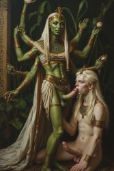 ai_generated big_penis bisexual bisexual_female bisexual_male blonde_hair blue_eyes egyptian egyptian_clothes egyptian_clothing egyptian_female egyptian_garden egyptian_god egyptian_queen femboy futa_on_male futadom futanari garden goddess green_skin kemetic lean_body lean_muscle lotus lotusgarden min-hapi minhapi multiple_arms pale-skinned_male pale_skin queer seven_arms skinny white_skin