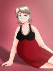 1girls 2d big_belly big_breasts blue_eyes breasts brown_hair dingusdoofus graying_hair light-skinned_female light_skin lingerie nails_painted original_character painted_nails pajamas photoshoot pregnant pregnant_belly pyjamas ready_to_pop red_nails sexy_clothing short_hair simple_background sitting smiling