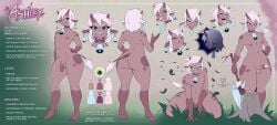 ahe_gao anthro axe bovid bovine cattle cowbell drawpanther ear_piercing ear_ring english_text fan_character femboy genitals hair long_hair looking_pleasured male mammal model_sheet penis piercing ring_piercing solo spots text thick_thighs tongue tongue_out