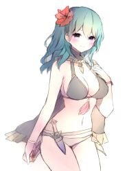 alternate_costume black_bikini black_swimsuit blue_eyes blue_hair byleth_(fire_emblem) byleth_(fire_emblem)_(female) female female_only fire_emblem fire_emblem:_three_houses fire_emblem_heroes fruitfroze light-skinned_female light_skin nintendo official_alternate_costume solo solo_female