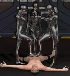 3d 3girls female femdom footjob robot