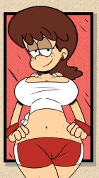 1girls aged_up big_breasts breasts brown_hair cameltoe female female_only freckles hands_on_hips hips large_breasts lynn_loud midriff nickelodeon older pussy solo solo_female solo_focus sonson-sensei the_loud_house