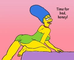 (original_artist_tbd) 1girls dialogue dress female female_only marge_simpson milf panties pink_background sallyx seductive solo the_simpsons