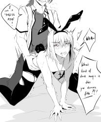 2boys anal_sex blush bunny_costume bunnysuit crossdressing demon doggy_style drooling femboy freed_sellzen from_behind gay high_school_dxd hyoudou_issei male_only priest red_eyes ripped_clothing rough_sex sex shorter_male stockings sweat xxxtgxxx yaoi