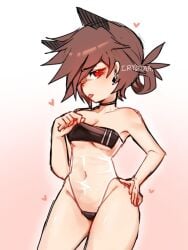 animation_meme_community cat_ears cry_(crydiaa) crydiaa ear_piercing half_naked red_eyes small_breasts swimsuit tongue_out transparent_clothing