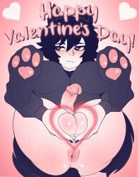 1boy animal_ears anus ass balls big_ass big_butt black_hair blush bro_aniki catboy doomer_boy feet_in_camera femboy heart-shaped_pupils legs_up male male_only penis solo tail testicles valentine's_day wojak_comics