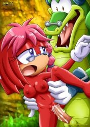 archie_comics argyle_the_crocodile bbmbbf breasts cum cum_in_pussy echidna furry glasses lara-su mobius_unleashed mostly_nude nude palcomix sega sex sonic_(series) vaginal vaginal_penetration