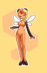 arthropod bee blush breasts clothed clothing female footwear game_freak high_heels insects lin_(nekuzx) looking_at_viewer naked nekuzx nintendo nipples nude nude_female nudity one_eye_closed panties pokemon pussy vespiquen video_games winking_at_viewer