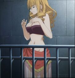 1girls big_breasts blonde_hair breasts busty cleavage closed_eyes drill_hair female female_only large_breasts mature_female navel oriana_thompson sarong screencap smile stitched thighs third-party_edit to_aru_majutsu_no_index
