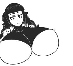 /ctt/ artist_request clothed console-tan female gigantic_breasts hime_cut huge_breasts human humanized jacket large_breasts long_hair monochrome nintendo nintendo_switch switch-tan