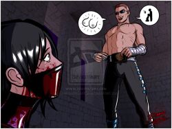 2012 2d crying danilo defeated dirty dirty_talk female imminent_sex johnny_cage johnny_cage_(mk9) kneeling male male_focus maledom masked mileena mileena_(mk9) mortal_kombat mortal_kombat_(2011) oral_request sunglasses tarkatan tattoo