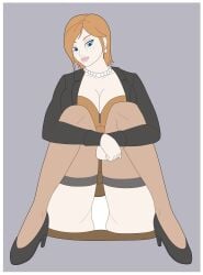 1girls analiss_oc athorment athorment_oc blue_eyes brown_hair cleavage earrings female female_only hayden_(analiss) heels lipstick looking_at_viewer panties pantyshot presenting short_hair sitting skirt smile solo solo_focus stockings tagme under_skirt ych