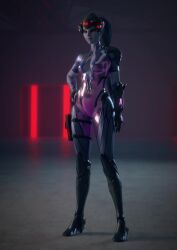 3d 3k 4k animated blizzard_entertainment blue_hair blue_skin bodysuit boots breasts gloves headgear hi_res high_resolution highres legwear long_hair medium_breasts overwatch ponytail turntable_(animation) vgerotica video widowmaker