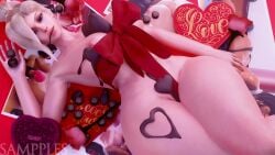 1girls 3d big_breasts breasts chocolate covered_in_chocolate female female_only gift_wrapped mercy overwatch sampples solo thick_thighs valentine's_day wide_hips