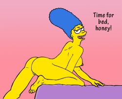 (original_artist_tbd) 1girls ass breasts dialogue english_text female female_only gradient_background marge_simpson milf nipples nude pink_background pussy sallyx seductive solo the_simpsons