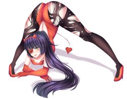 1girls adashino_benio ass bending_over blush boots eyepatch female female_only gloves heels jackochallenge leggings long_hair looking_at_viewer ripped_clothing ripped_stockings shredded_clothes smile solo sousei_no_onmyouji thighs twin_star_exorcists white_background