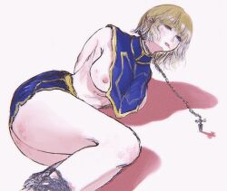 1girls blonde_hair breasts chain_bondage chained chained_up chains female female_kurapika female_only genderswap_(mtf) hands_behind_back human hunter hunter_x_hunter kurapika light-skinned_female light_skin lying_on_side nipple_slip on_ground on_side restrained rule_63 short_hair shounen_jump skirt_lift solo