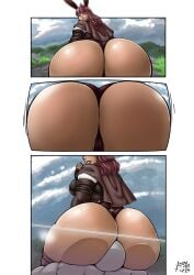 1boy 1girls against_glass anon ass_on_glass bendacriss bottom_heavy bunny_ears facesitting fourth_wall hi_res highres huge_ass red_hair thick_thighs thighhighs