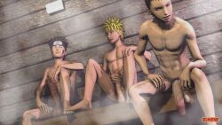 3boys 3d balls barefoot big_penis black_eyes black_hair blonde_hair blue_eyes body_markings brown_hair censored completely_naked completely_nude facepaint facial_markings feet forehead_protector gay giko18 headband holding_penis indoors inuzuka_kiba large_penis light-skinned_male light_skin male male/male masturbation naked nara_shikamaru naruto naruto_(series) naruto_shippuden nude nude_male penis penis_size_difference sauna shounen_jump sitting testicles thick_penis toes uzumaki_naruto whisker_markings whiskers yaoi yellow_hair