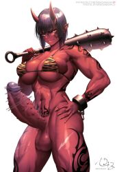 1futa animal_print balls big_breasts bikini bikini_top_only bottomless breasts clothed clothing club_(weapon) colored_skin cuffs demon_girl ear_piercing erection female fingernails futa_only futanari hair_between_eyes hand_on_hip horns huge_cock humanoid kanabou large_breasts large_penis long_fingernails monster_girl mostly_nude muscular muscular_female oni oni_horns original penis piercing red_skin setsubun shackles short_hair solo spiked_club spiked_penis standing swimsuit tattoo testicles tiger_print weapon yana_(nekoarashi)