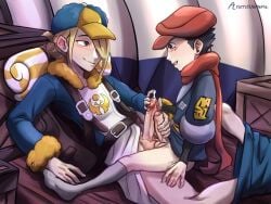 2boys anonanimeme frottage game_freak gay handjob human_only male/male male_only mutual_masturbation nintendo pokemon pokemon_legends:_arceus rei_(pokemon) tagme volo_(pokemon) yaoi