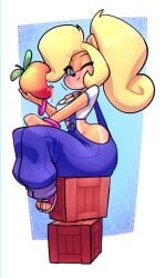 1girls 2022 activision ass big_ass big_breasts big_butt bigdad bottom_heavy breasts cleavage coco_bandicoot crash_(series) crate feet female female_only fur furry furry_only huge_ass looking_at_viewer one_eye_closed overalls sitting solo solo_female thick_thighs wide_hips wumpa_fruit