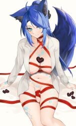 1futa absurd_res animal_ears areolae blu1712 blue_eyes blue_hair blush body_markings body_tattoo breasts chocolate chocolate_on_breasts clothed clothing futa_only futanari heart heart_chocolate high-angle_view humanoid humanoid_penis kemonomimi large_breasts light-skinned_futanari light_skin liizu mostly_nude nipples ribbon ribbon_around_penis ribbons second-party_source sitting solo tattoo tattoo_on_arm tattoo_on_belly tattoo_on_chest tattoo_on_legs tattoo_on_thigh tattoos thick_thighs unbuttoned unbuttoned_shirt vrchat wolf wolf_ears wolf_girl wolf_tail