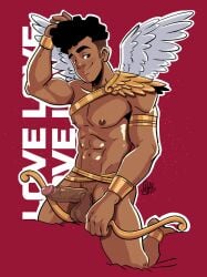 1boy african african_male boner bow_and_arrow cupid dark-skinned_male dark_skin erect_penis erection flexing hard_on male male_only melanin muscles muscular muscular_male teasing valentine's_day veiny_penis velgaty wings