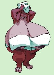 anthro areola big_breasts breasts brown_areola brown_body brown_eyes brown_hair drying female hair half-closed_eyes hi_res huge_breasts hyper hyper_breasts lagomorph leporid mammal narrowed_eyes nondelismell one_eye_closed open_mouth rabbit solo thick_thighs towel towel_on_head towel_only wet whiskers wide_hips