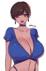 1girls artist_name artist_signature artist_website blank_background blue_choker blush borrowed_character breasts brown_hair bursting_breasts busty choker cleavage collarbone earrings eye_contact facing_viewer female female_focus female_only hi_res high_resolution highres huge_breasts jewelry linea_alba lips looking_at_viewer massive_breasts no_bra norman_maggot olive_laurentia one_eye_closed only_female original parted_lips pixie_cut plain_background red_eyes seductive seductive_eyes seductive_look seductive_smile short_hair short_sleeves simple_background single_female single_girl solo solo_female solo_focus sren244 standing teasing teasing_viewer twitter twitter_username upper_body very_short_hair voluptuous white_background wink winking_at_viewer