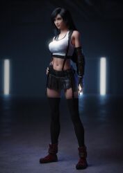 2021 3d 3k 4k animated black_hair boots breasts female final_fantasy final_fantasy_vii final_fantasy_vii_remake gloves high_resolution highres huge_breasts large_breasts leggings long_hair skirt square_enix tifa_lockhart turntable_(animation) vgerotica video woman