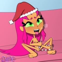 1girls accurate_art_style alien alien_girl alien_humanoid anal anal_insertion barefoot candy_cane candy_cane_insertion cartoon_network christmas christmas_headwear dc driae feet female female_only green_eyes humanoid koriand'r masturbation naked navel nipples nude nude_female pink_hair pussy_juice sex_toy solo starfire tamaranean teen_titans teen_titans_go vibrator vibrator_in_pussy