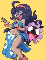 1girls belly_dancer belly_dancer_outfit big_breasts cosplay dancer dancer_outfit dark-skinned_female dark_skin elite_four_(cosplay) gastly hex_maniac phoebe_(pokemon) phoebe_(pokemon)_(cosplay) pokemon shenaniganza thick_thighs