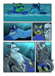 2022 2_penises anthro anthro_on_anthro anthro_penetrated anthro_penetrating anthro_penetrating_anthro blue_body blue_fur canid canine canis changed_(video_game) comic diphallia diphallism fellatio fish forced forced_oral fox fur genitals goo_creature goo_transformation grey_body grey_fur hacony hi_res horizontal_diphallism inside male male/male male_penetrated male_penetrating male_penetrating_male mammal marine multi_genitalia multi_penis oral penetration penile penis requiem_shark sex shark shark_(changed) swimming swimming_pool tiger_shark tiger_shark_(changed) transformation transformation_through_sex underwater underwater_sex water wolf yellow_body yellow_fur