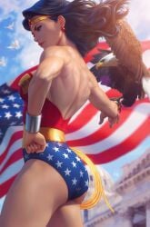 1animal 1girls amazon american_flag animal artgerm ass back big_ass big_butt blue_panties blue_sky bracers breasts brown_eyes brown_hair butt cloud comic_cover corset covered_breasts covered_pussy dc dc_comics diana_prince eagle earring female female_only fit fit_female fully_clothed gold_ring gold_rings hand_on_hip hips large_ass lasso_of_truth leotard muscular_back official_art red_corset solo washington western_art white_house wide_hips wonder_woman wonder_woman_(series)