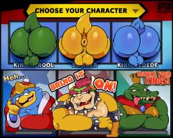 2022 absurd_res anthro anus ass avian backsack balls bird blue_body bowser clothing donkey_kong_(series) el_booki english_text genitals green_body group hat headgear headwear hi_res humanoid_hands k_rool king_dedede kirby_(series) koopa kremling male male_only mario_(series) nintendo overweight overweight_male penguin scalie text through_wall tongue tongue_out video_games